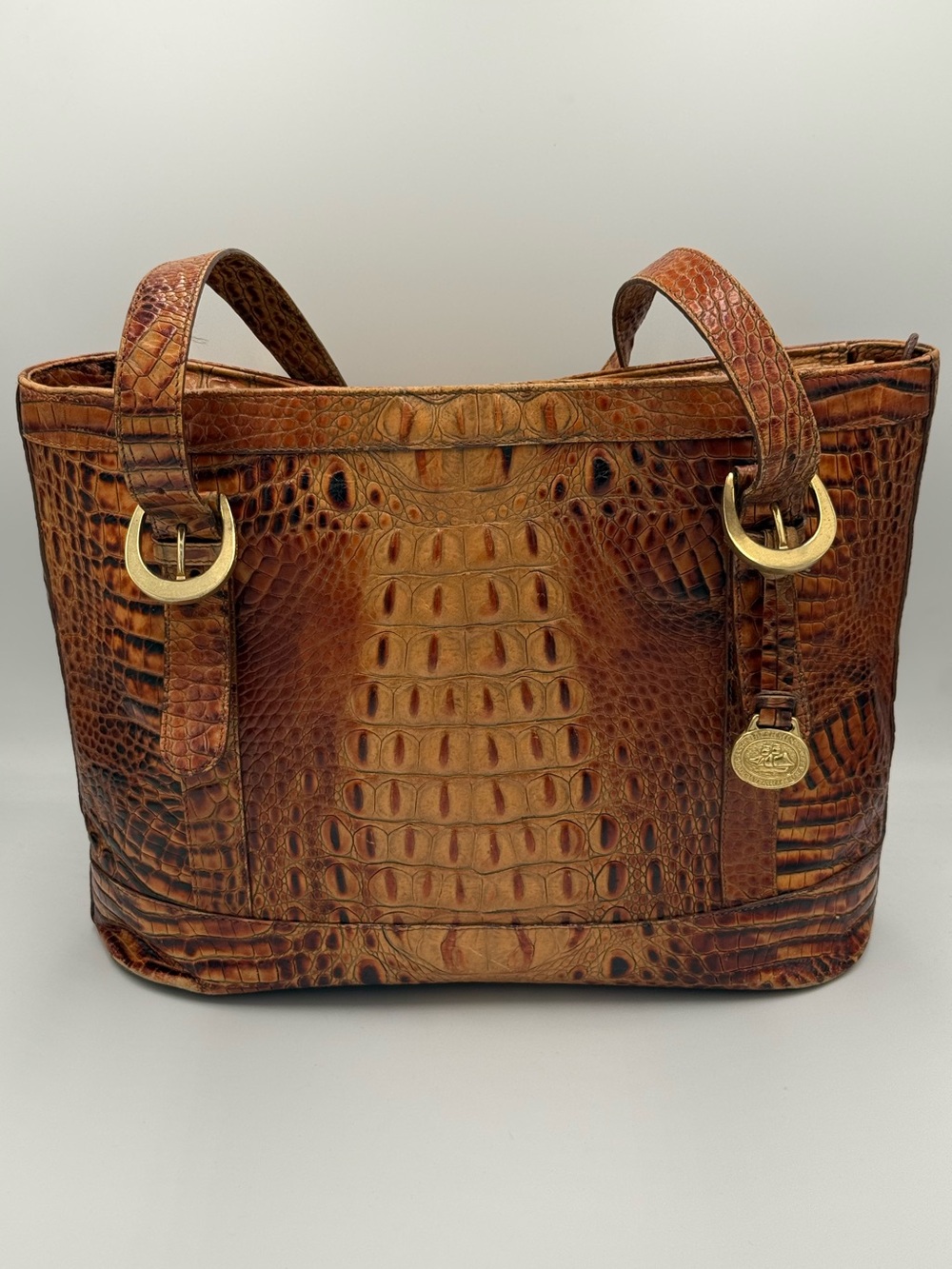 Brahmin Vintage Toasted Almond Brown Alligator-Embossed Leather Tote